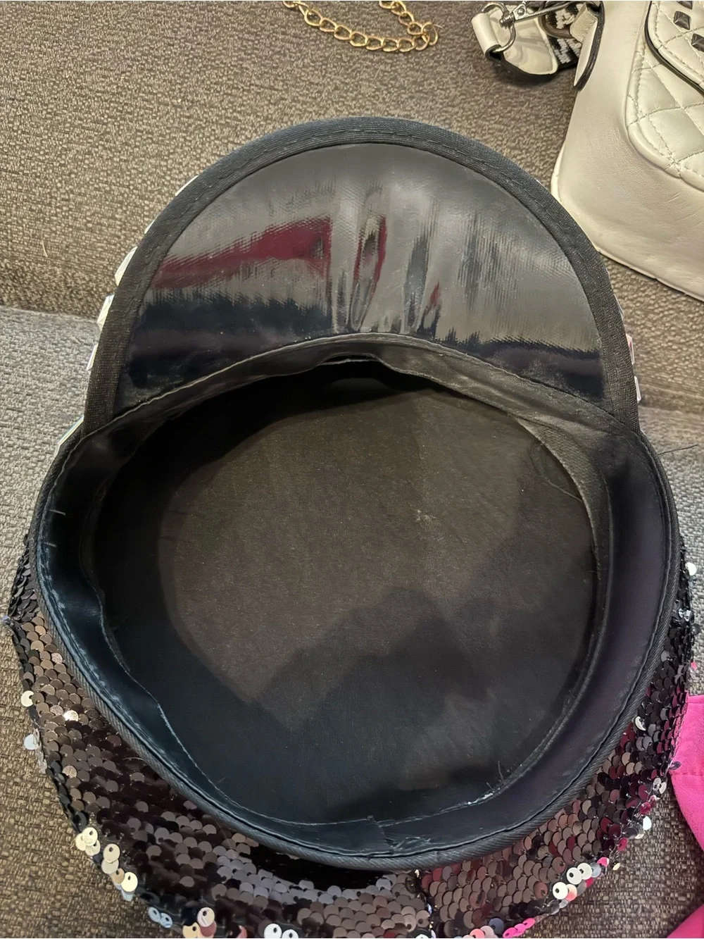 Black Sequin Embellished Women's Hat with Iridescent Gems
